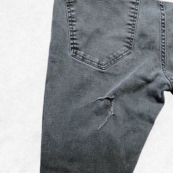 NICCE Men’s Sz L 32" Waist Washed Black Skinny Fit Jeans Back Logo RIPPED!‎ - Picture 9 of 14